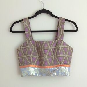 Suno Cropped Geometric-Jacquard Top, Size 4